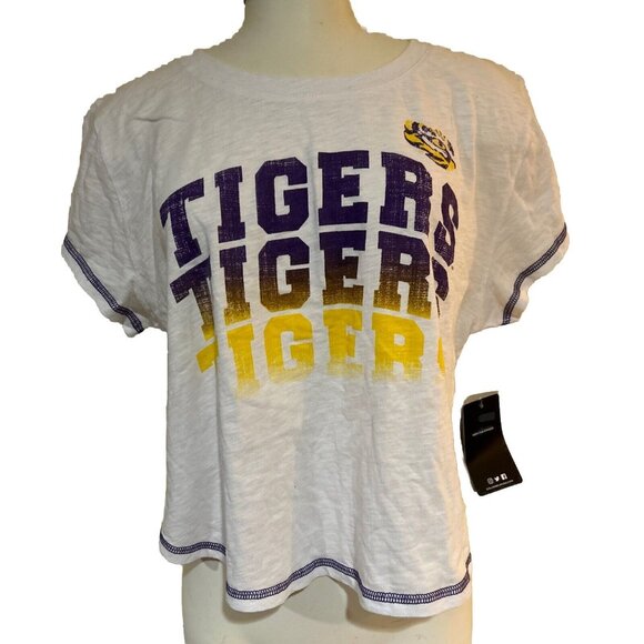 NEW Louisiana State LSU Tigers Colosseum SS Cropped T-Shirt Top White Women's M - Picture 1 of 5